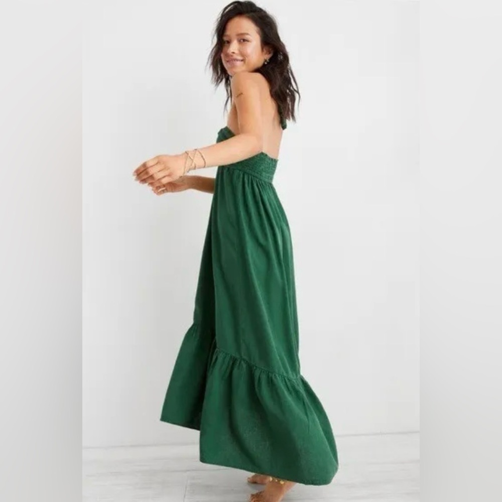 NWT Aerie High Low Linen Blend Halter Maxi Dress